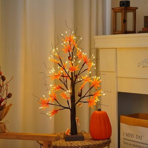 PXBJIUYA Artificial Fall Lighted Maple Tree 72 LED Thanksgiving Decorations - Image 3