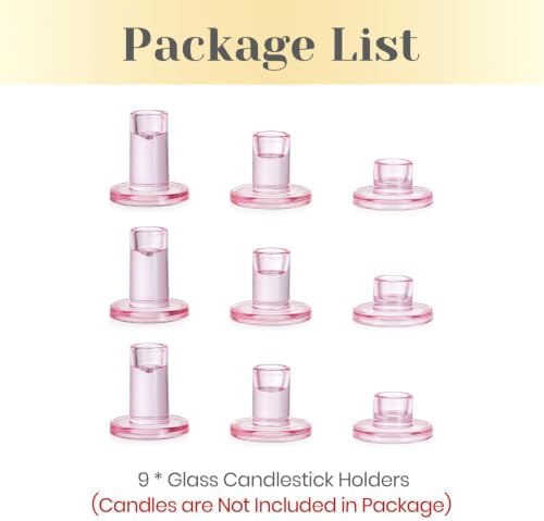 Hewory Pink Taper Candle Holders Bulk: 9PCS Glass Candlestick Holders - Image 6