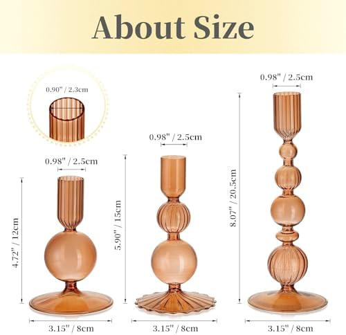 Hewory Glass Candlestick Holders Set: 3PCS Brown Taper Candle Holders Bulk - Image 6