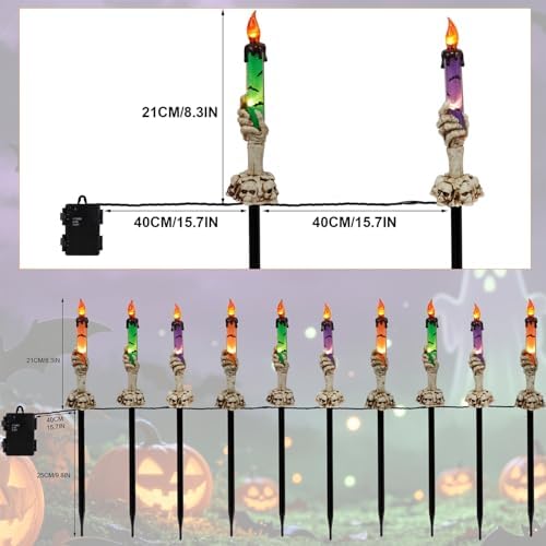 Halloween Decorations, 10 Pack Tabletop Candle Lights with Skeleton Ghost Hand, Waterproof Lighted Yard Stakes, Battery Operated for Light Up Halloween Indoor/Outdoor Garden Decor - Image 3