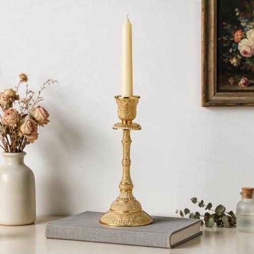OwnMy Set of 2 Gold Taper Candle Holders Vintage Metal Candlestick Holders - Image 2