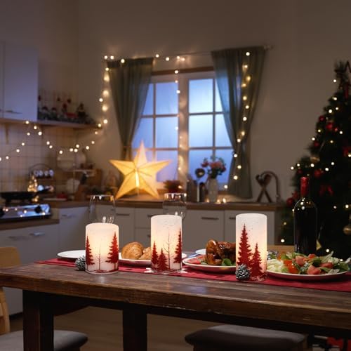 Red Christmas Tree LED Flameless Pillar Candles Battery Operated with Timer - Image 4