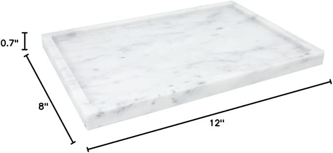 100% Natural Marble Serving Tray Luxury Marble Storage Tray for Home Decor Stone Tray for Bathroom/Kitchen/Vanity/Dresser,Plate Holder for Tissues, Candles, Towel