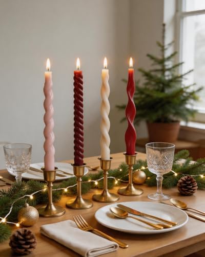 Red Taper Candles Spiral Candlesticks Unscented Smokeless Tall Candles for Christmas Wedding Holiday Dinner Party Home Decorative candles-10inch,4pcs - Image 5