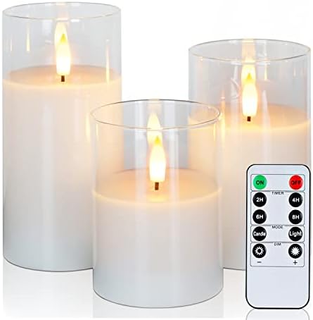 Amagic White Glass Flameless LED Candles Battery Operated with Remote Timer by AMAGIC