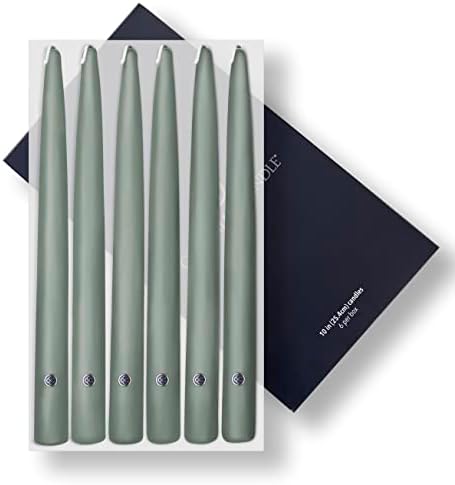 Colonial Candle Unscented Taper Candle, Handipt Collection, Green, 10 in, Pack of 6 Candlesticks - Up to 8 Hours Burn by ColonialCandle