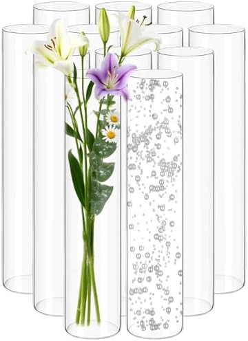 12Pack Glass Cylinder Vases for Centerpieces - 16 Inch Tall Flower Vase for Wedding Decorations, Floating Candle Holder Vase Bulk,Glass Hurricane Candle Holders for Table Shelf, Party, Home Decor by Yemosa