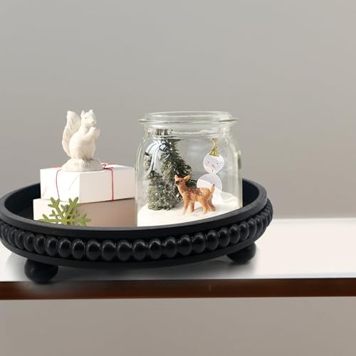 Coffee Table Tray : 12in Decorative Tray Ottoman Black Round Wood for Coffee Table Decor,Candle Holder Trays Vintage Centerpiece Farmhouse for Decor Countertop Home Decor Accessories - Image 2