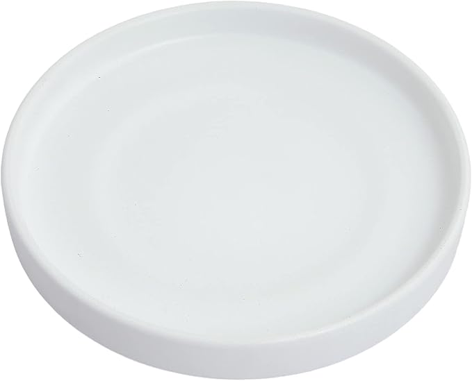 15 Inch Ceramic Saucer - Drainage Tray for Plant Pot (Matte White) | 15" ceramic plant saucer for 12" & 13" pots, heavy-duty waterproof drainage tray protects floors and furniture.