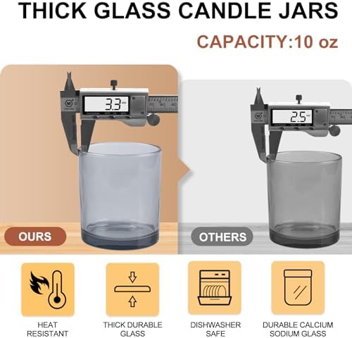 SHOWIN 10 OZ Thick Candle Jars for Making Candles 15 Pcs, Empty Jars with Wood Lids for Candle Making, Sample Container, Grey - Image 2