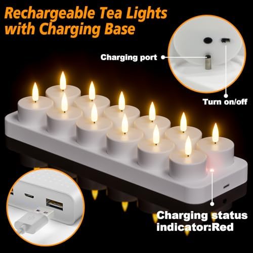 GenSwin Rechargeable Tea Lights Candles Remote Timer Charging Base White - Image 2