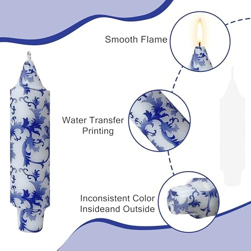 5 Inch Blue and White Tapered Candles Short Floral Candlesticks Hand Poured Unscented Smokeless Porcelain Candles for Dining Everyday Meals Family Dinner Elegance Blue White Porcelain Style - Image 2