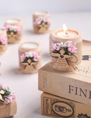 Ju's Favors Wooden Candle Holders Set of 10 for Baptism Gift, Christening Party Favors, Guest Favors,Baby Shower Party Favors. (Light brown - pink) - Image 6