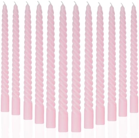 MAITREYA Pink Taper Candles Stick Spiral Twisted Candles-Set of 12 for Decoration Weddings Party Church-Unscented Dripless Candles,10inch(F-babypink) by MAITREYA