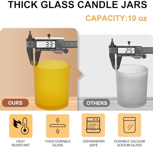 SHOWIN 10 OZ Thick Candle Jars for Making Candles 15 Pcs, Empty Jars with Wood Lids for Candle Making, Sample Container, Frosted Yellow - Image 2