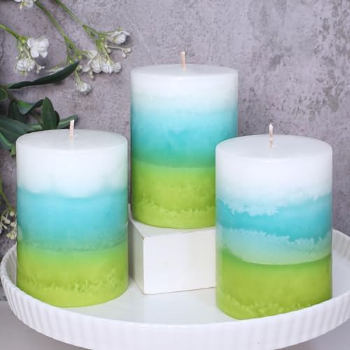 Mint Scented Pillar Candles - 3X4 Inch Aromatherapy Long Burning 35+ Hours, Clean Burning & Smoke-Free for Meditation Spaces, Home Offices by Cafemoon