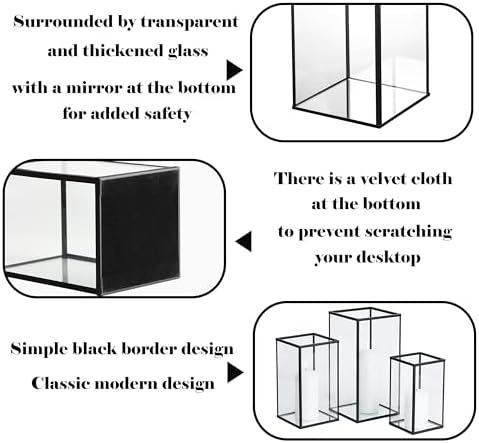 Hurricane Candle Holder 3 PCS, Black Glass Candle Holder Square Hurricane Candle Centerpieces for Tables Decorative, Wedding, Party - Image 3