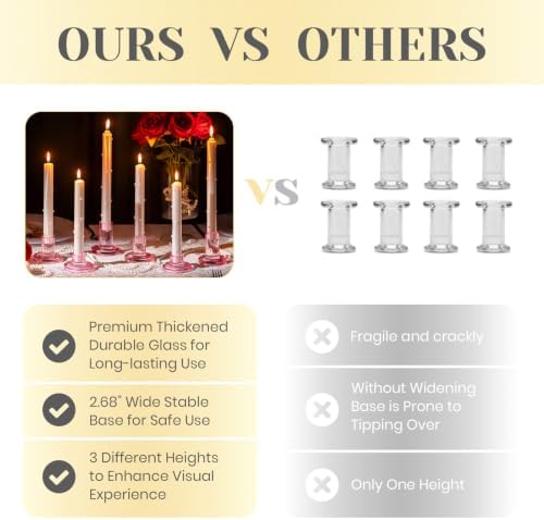 Hewory Pink Taper Candle Holders Bulk: 24PCS Glass Candlestick Holders - Image 5