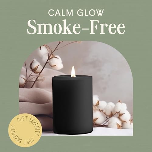 Mister Candle Dripless Unscented Black Pillar Candles, Set of 3 Hand Poured Solid Color Non-Scented Candles for Home Decor, Premium Wax, 60 Hr Burn Time - 3x4 Inch, Black - Image 4