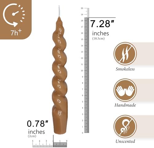 7.5 Inches Spiral Taper Candles Colorful Twisted Candle Dripless Long Candles, Handmade Candlesticks for Wedding Dinner Decor, Set of 4(Brown) - Image 2