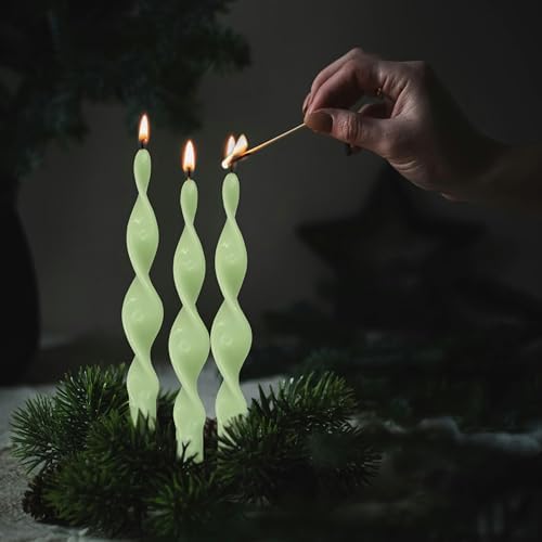 Smokeless Green Spiral Taper Candle Handmade Unscented Taper Candlesticks 10 Inch Long Twisted Candles for Candlelight Dinner Decor Wedding Church 2 Pcs - Image 6