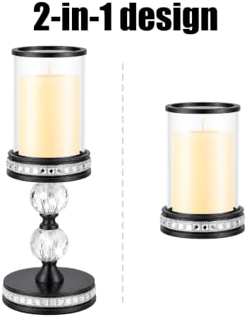 Hurricane Candle Holder, 12.6" Tall Metal Stand, Glass Pillar Candle Holder - Image 3