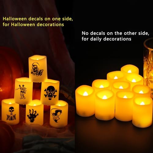Halloween Battery Operated Flameless LED Votive Candle Skull Skeleton 6 PCS - Image 3