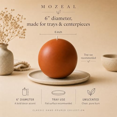 MOZEAL Hand-Poured, 6 Inch Burnt Orange Large Round Ball Candles - Elegant Burnt Orange Round Pillar Candles, Dripless, Unscented, Smokeless, Ideal for Autumn Gatherings. - Image 3