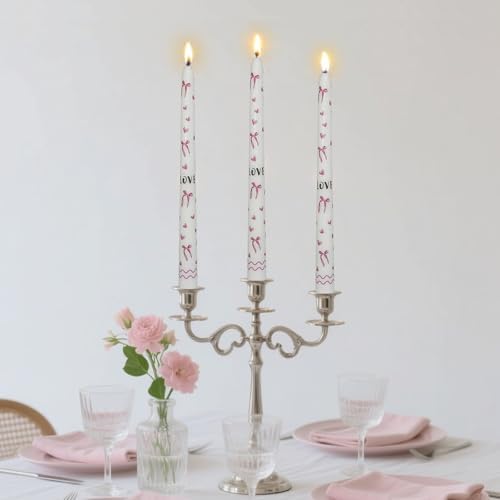 2 Pcs Pink Bow Heart Candle White Taper Candles - Beautiful Gift Party Supplies 10 Inch Bachelorette Bridal Wedding Party Decor - Image 4