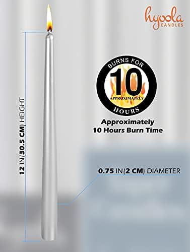 Hyoola 12 Pack Tall Metallic Taper Candles - 12 Inch Silver Metallic, Dripless, Unscented Dinner Candle - Paraffin Wax with Cotton Wicks - Image 3