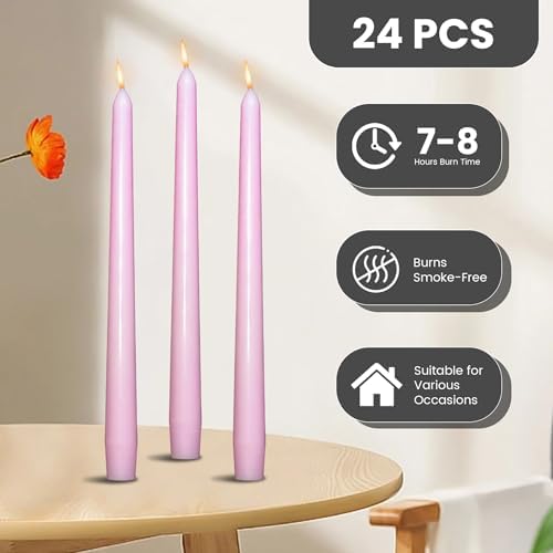 OSHINE 10 Inch Pink Taper Candles - 24 Pack Long Taper Candle Dripless Unscented Smokeless & Emergency 7-8 Hours Long Burning Tall Candlesticks Ideal for Valentine, Weddings, Dinner Parties, Advent - Image 2