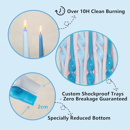Twisted Taper Candles, 6 Pack 9.5 Inch Blue Babyblue Two Tone Spiral Design Decorative Set for Thanksgiving, Wedding Table Decor and Home Styling - Image 3