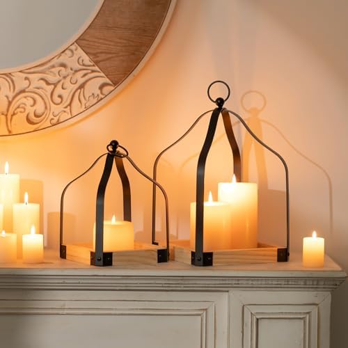 Romadedi Rustic Wood Lantern Set of 2, 8.7" & 11.8" Tall - Image 2