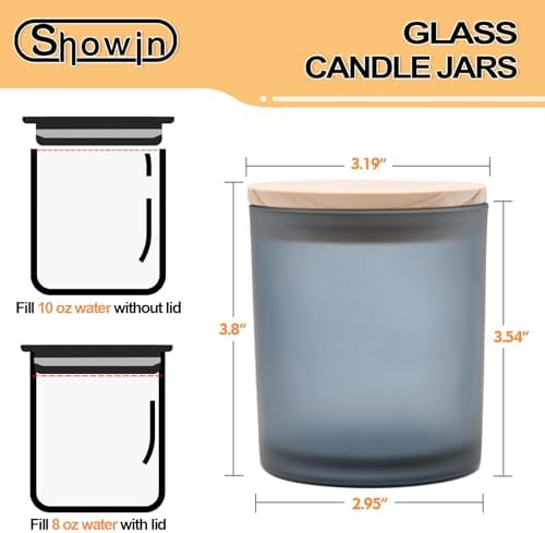 SHOWIN 10 OZ Thick Candle Jars for Making Candles 15 Pcs, Empty Jars with Wood Lids for Candle Making, Sample Container, Frosted Grey - Image 4