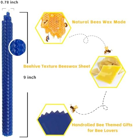 Lacaser Natural Beeswax Taper Candles Bulk 14 Pack, 9" Long Candle Sticks, Unscented & Dripless Bees Wax Made Candles, Blue White Green in 7 Assorted Colored Colors - Image 2