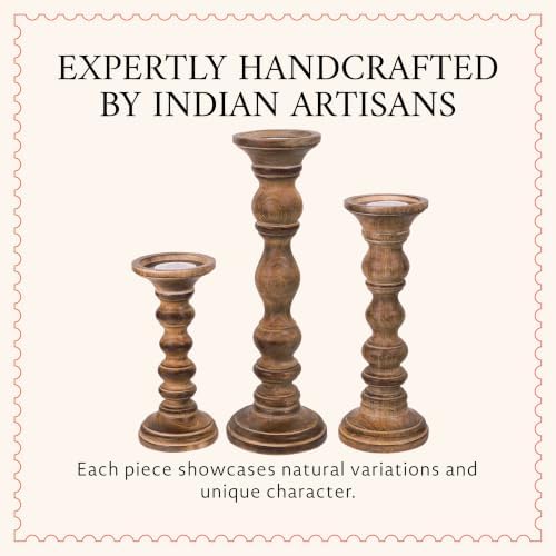 Mela Artisans Willow Mango Wood Candle Holders - Medium Burnt - Image 5