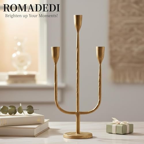 Romadedi Brass Candelabra Candlestick Holders, Gold - Image 6