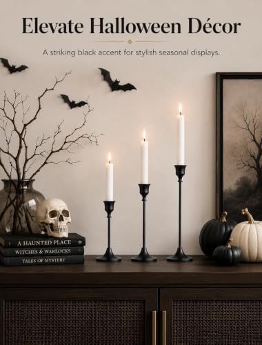 Romadedi Candlestick Holder Matte Black Candle Holder Set of 3 Decorative Candle Holder for Taper Candle for Fireplace Mantel Dinning Table Home Decorations Black 1 Set - Image 5