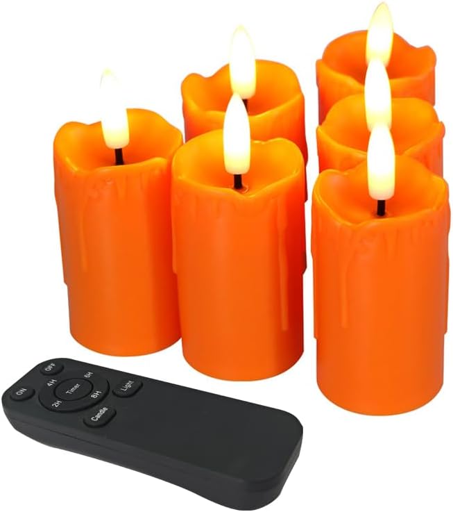 Battery Operated Flameless Votive Candle with Remote and Timer Orange 6 PCS by CANDLE+CHOICE
