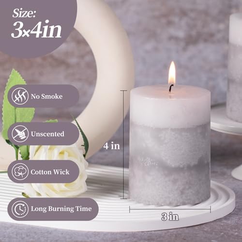 KONNI Layered Pillar Candles Set of 3, 3"x 4" Table Decor Gray - Image 2