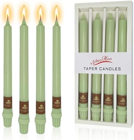 NJAO HOO Light Green Candlesticks 10 Inch Handmade Dripless Taper Candles Unscented Colored Candle Set, Pack of 4 - Up to 9-11 Hours Burn by NJAOHOO