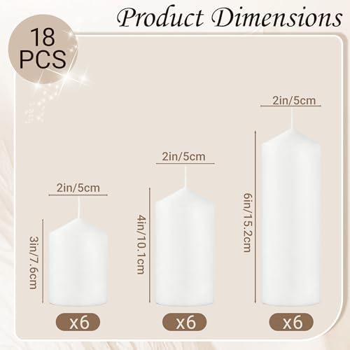 18-Pack White Pillar Candles Bulk Set, 2x3, 2x4, 2x6 Inch - Image 2