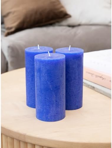 CANDWAX Large Pillar Candles 3x6 Inch – Set of 3 Unscented Dripless Blue Candles, Rustic Style for Events, Home Interior, Weddings - Image 5