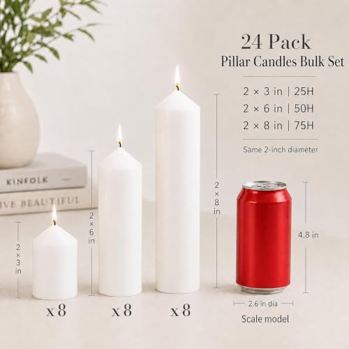 Pillar Candles White Bulk 2x3 2x6 2x8inch Unscented Tall Candle 24Set - Image 2