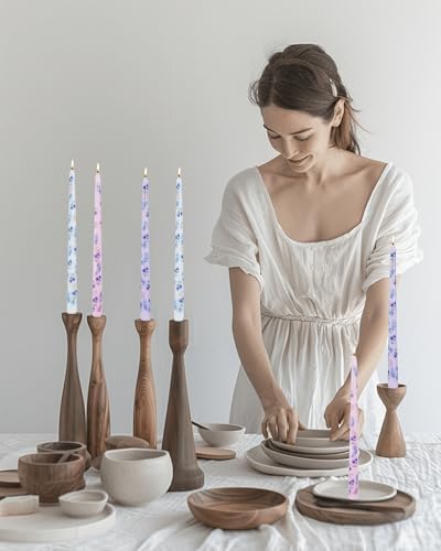 Colored Tall Taper Candles 12 inch Unscented Smokeless Long Tapered Candle for Candlesticks Sticks Wedding Home Decor Dinner Christmas，Set of 12,Print-Flower - Image 3