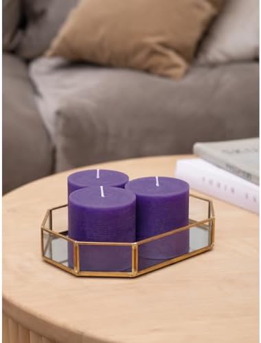 CANDWAX 3x3 Pillar Candles Set of 3 - Rustic Unscented No Drip Purple Candles for Home Decor, Weddings, Centerpieces - Image 5