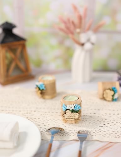 Ju's Favors Wooden Candle Holders (Set of 10), Baby Shower Favors, Boy Christening Favors, Baby Christening Party Favors for Guests.(Light brown-blue) - Image 5