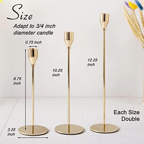 6Pcs French Honey Gold Candlestick Holders, Tall Taper Candelabra Stands fits 3/4 inch Thick Pillar Candle Stick, Elegant Decor Set for Table Centerpiece, Floor, Fireplace as Date, Festival, Fitting. - Image 3