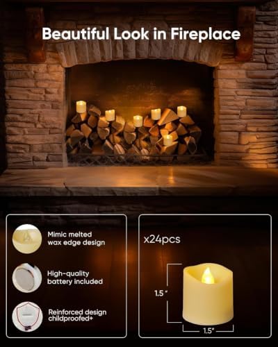 Homemory 24Pack Flameless Votive Candles, 200+Hour Long Lasting Electric Fake Candles, Battery Operated Tealights in Warm White for Christmas, Wedding Decor (Ivory Base, Batteries Included) - Image 3