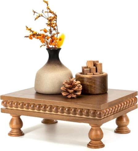 EOSAHR Wood Riser with Beaded: Pedestal Stand for Home Rustic Decor, Brown by EOSAHR